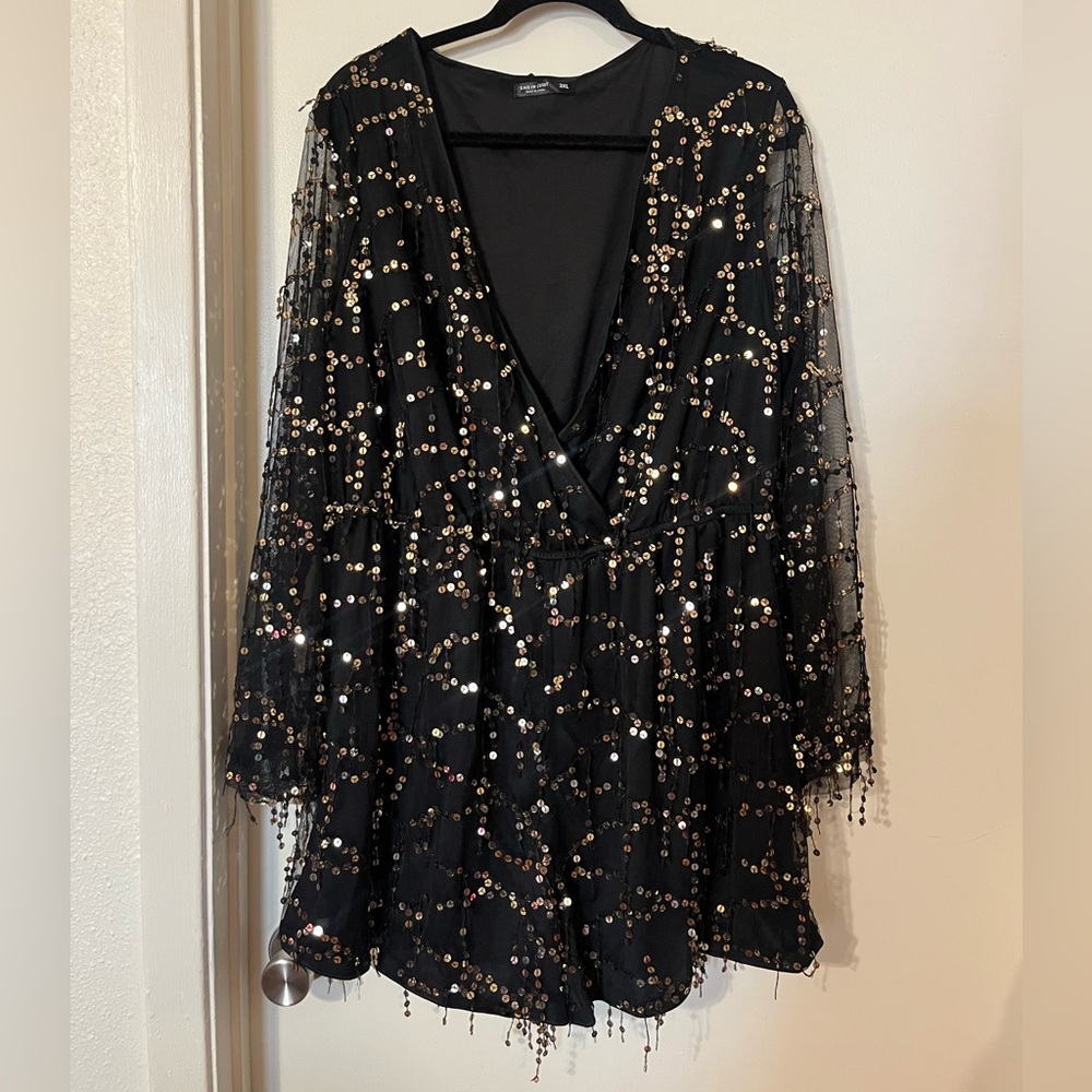 Black Sequin Embellished Romper